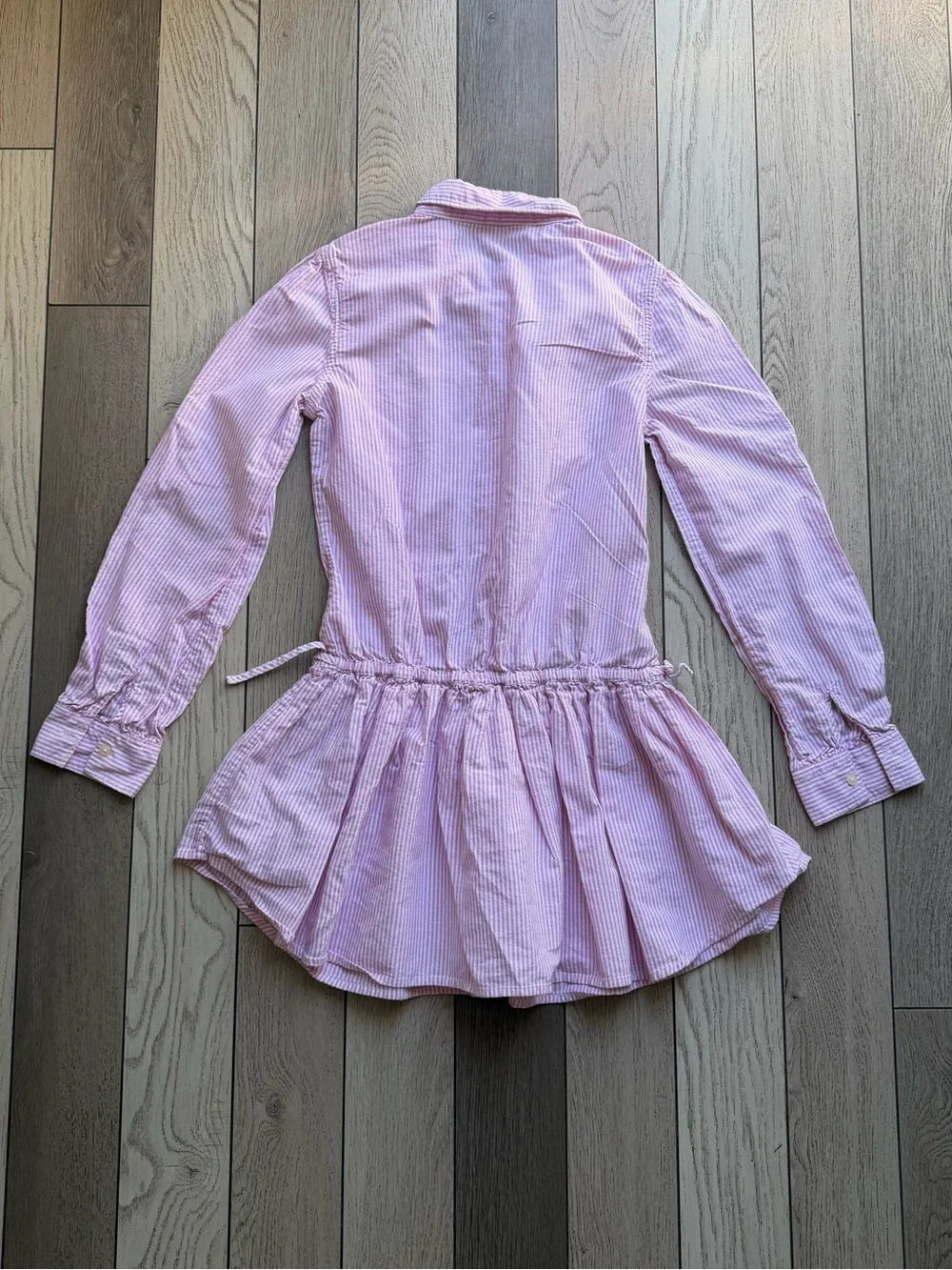 Ralph Lauren Kids Pink and White Striped Peplum Button-Down Dress 12-14